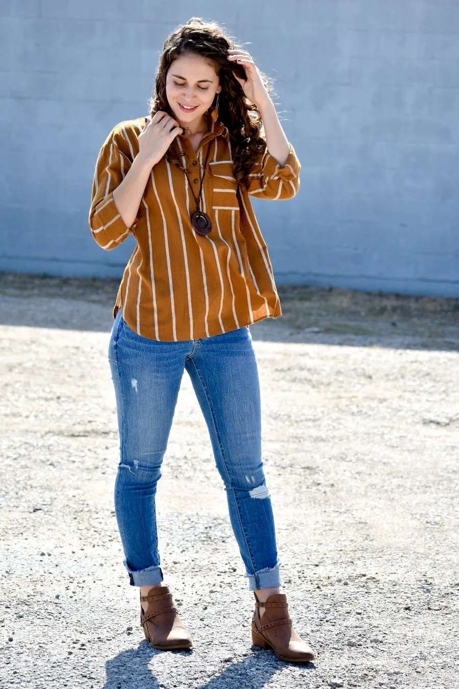 Beside You Mustard Yellow Striped Top