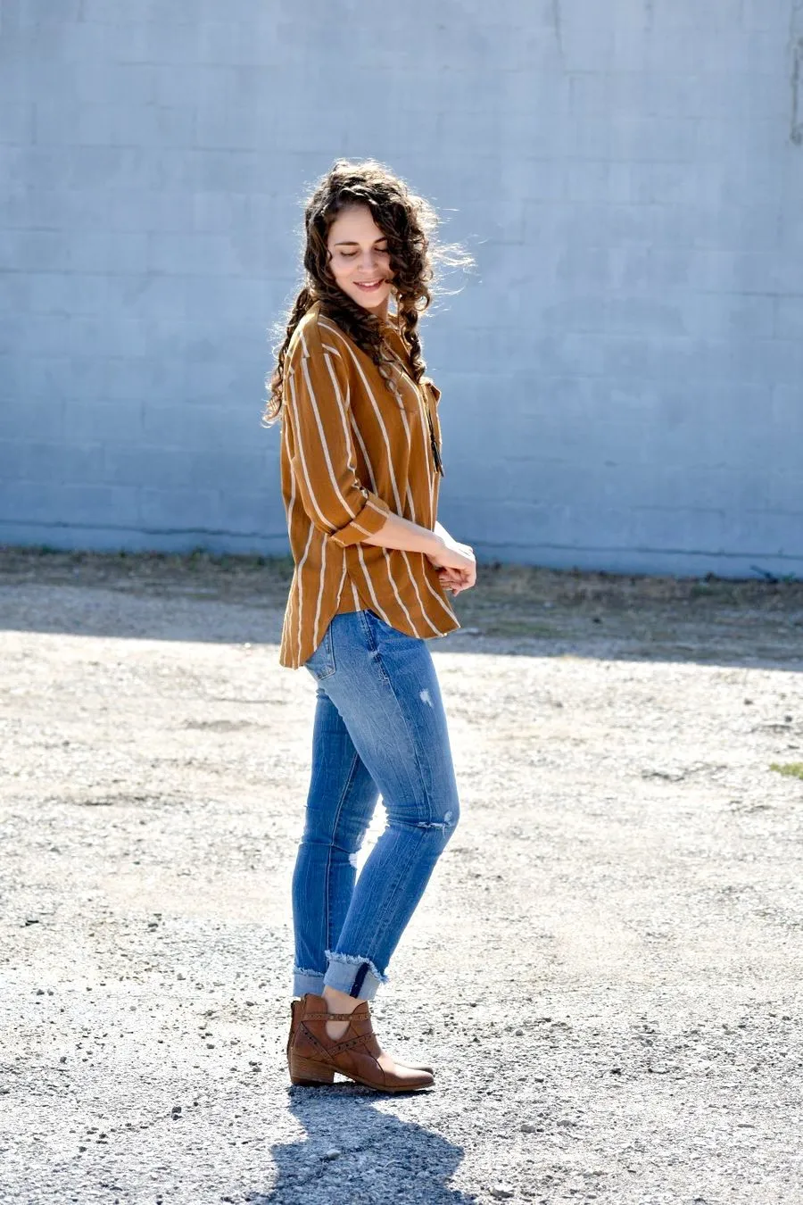 Beside You Mustard Yellow Striped Top