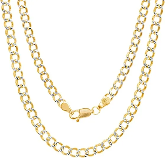 Better Jewelry 10K Gold 3.5mm Cuban Chain Diamond Cut Two Tone