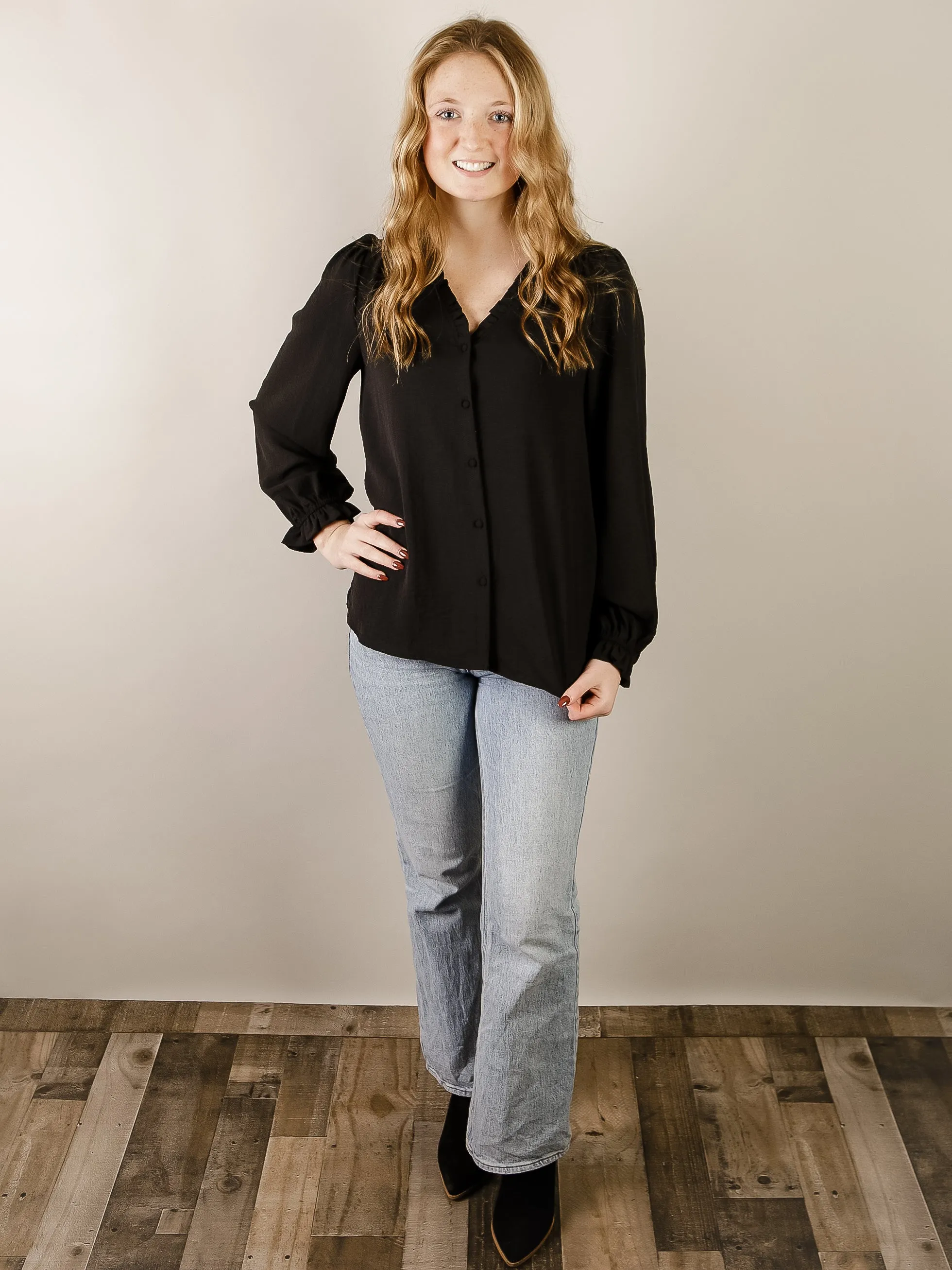 Black Button Front Blouse