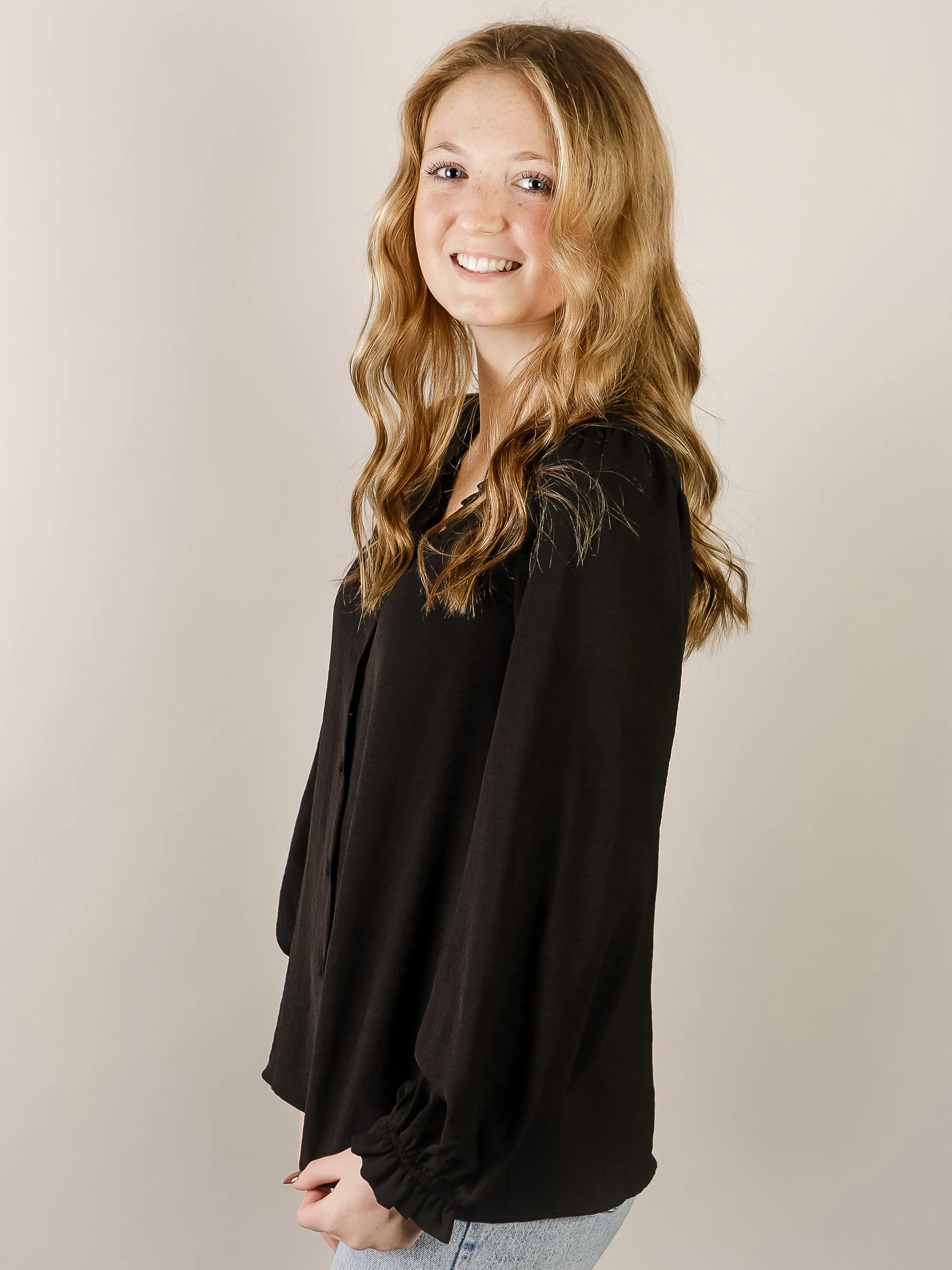 Black Button Front Blouse