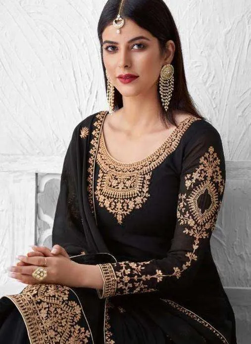 Black Color Eid Special Georgette Designer Heavy Embroidered Pakistani Style Dress