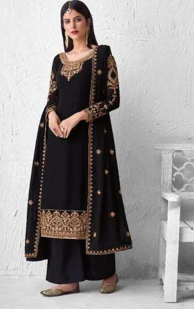 Black Color Eid Special Georgette Designer Heavy Embroidered Pakistani Style Dress