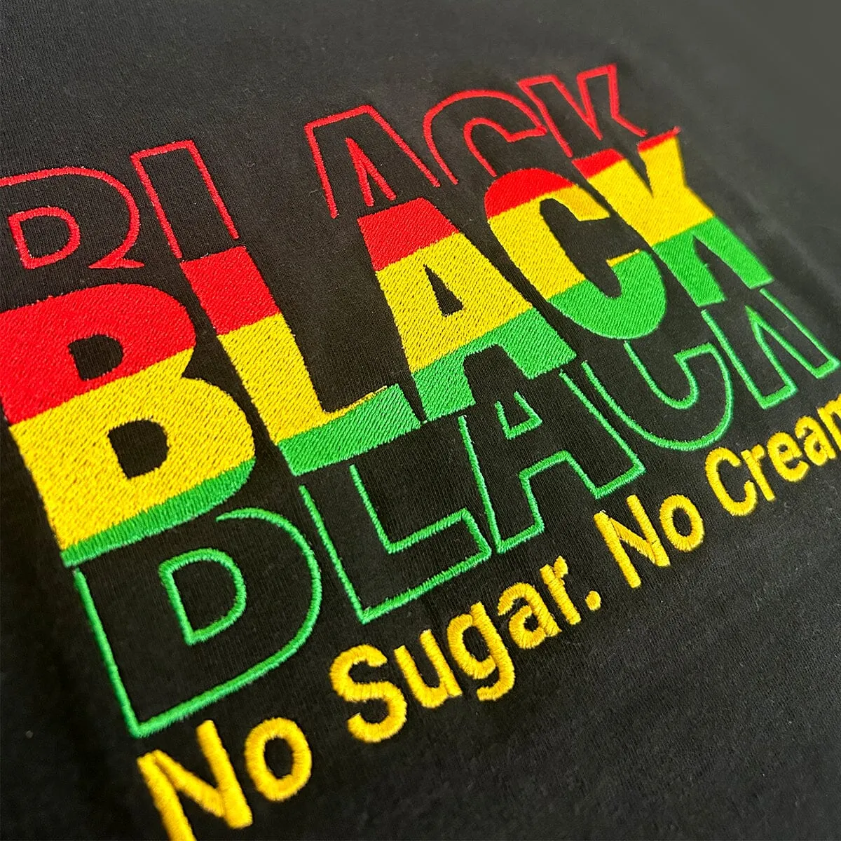 Black No Sugar No Cream Embroidered T-shirt