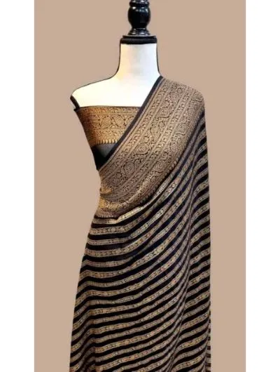 Black Soft Khadi Georgette Silk Saree