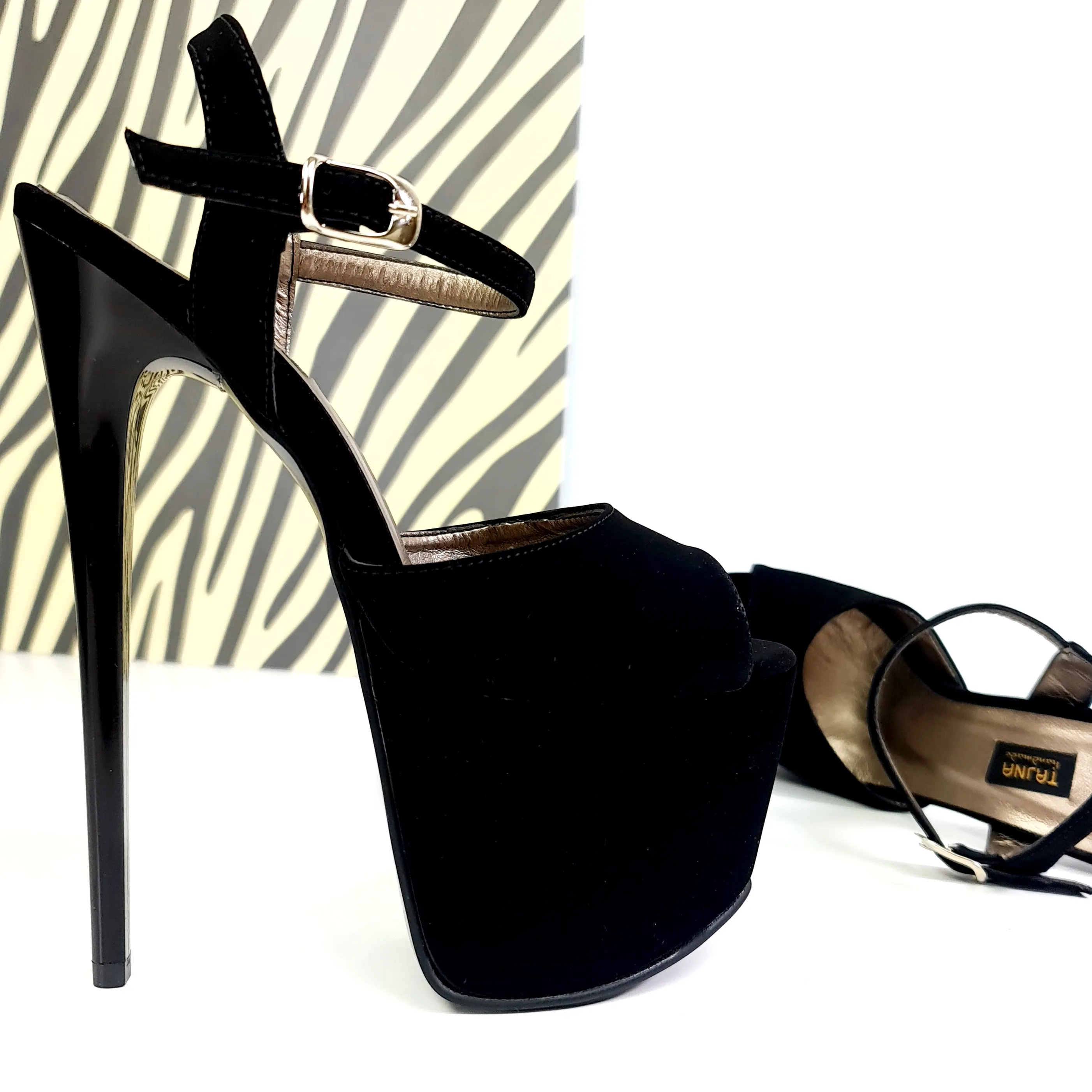 Black Suede Pencil High Heel Sandals