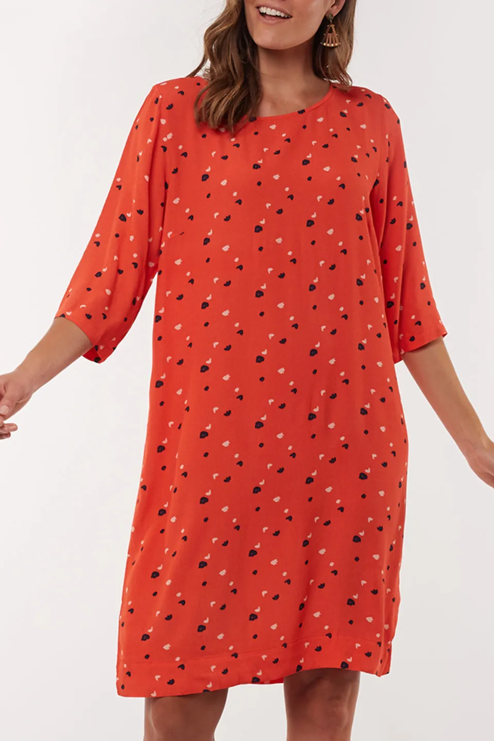 Blossom Mid Sleeve Tangerine Shift Dress