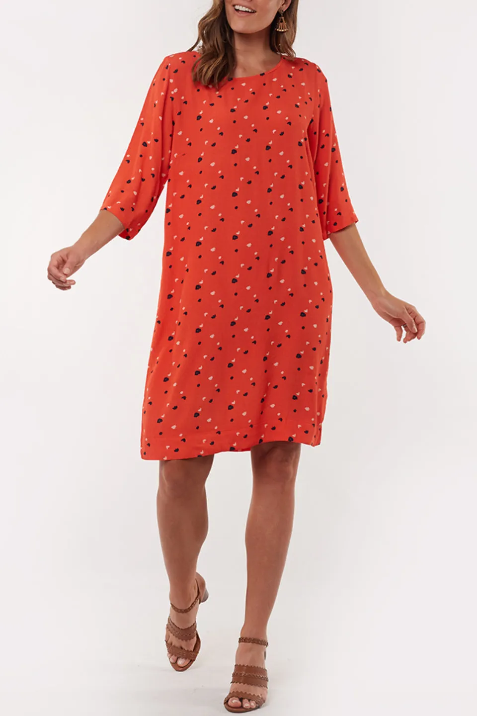 Blossom Mid Sleeve Tangerine Shift Dress