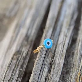 Blue Evil Eye Gold-Fill Ring