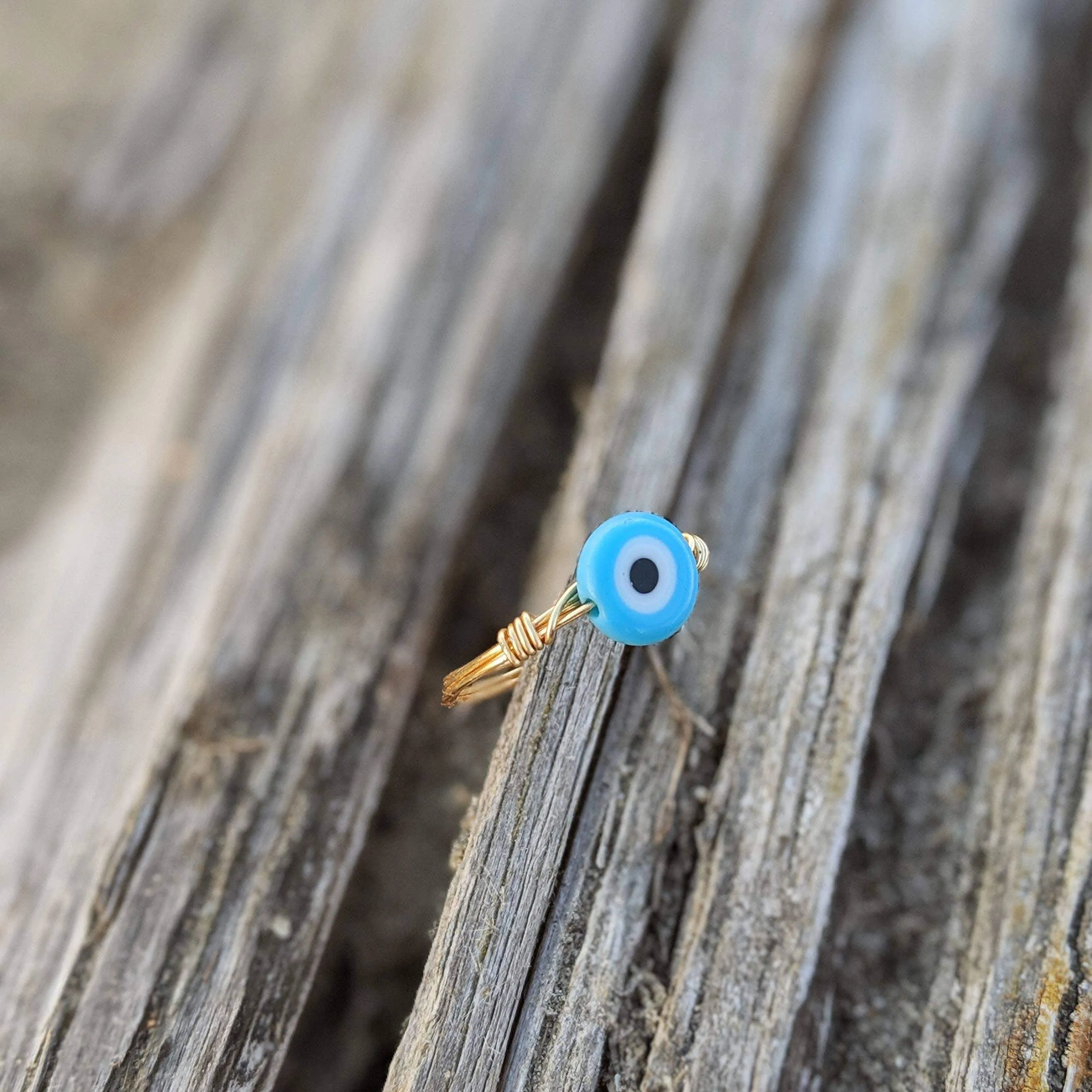 Blue Evil Eye Gold-Fill Ring