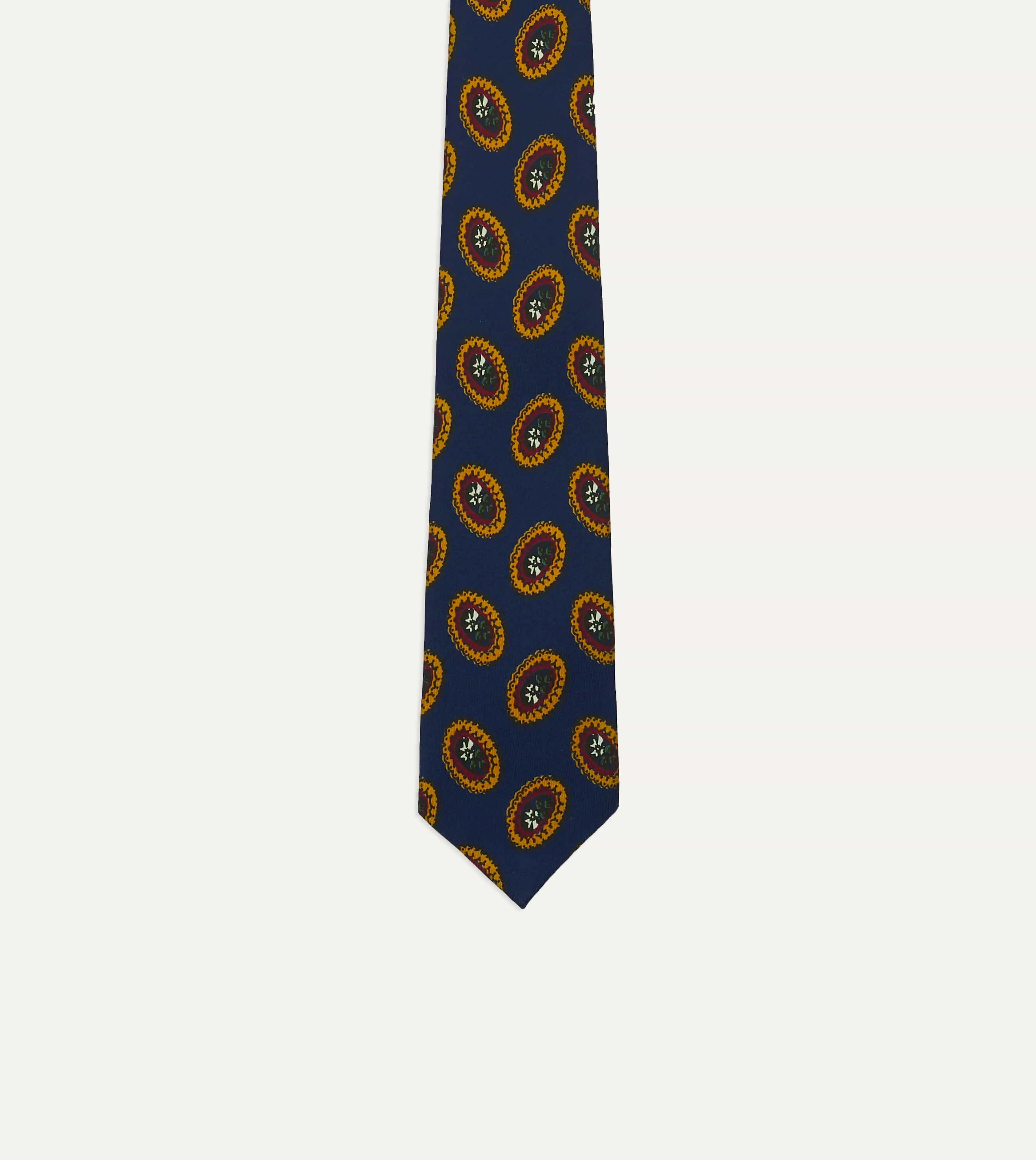 Blue Oval Medallion Print Silk Self Tipped Tie