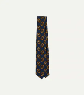 Blue Oval Medallion Print Silk Self Tipped Tie