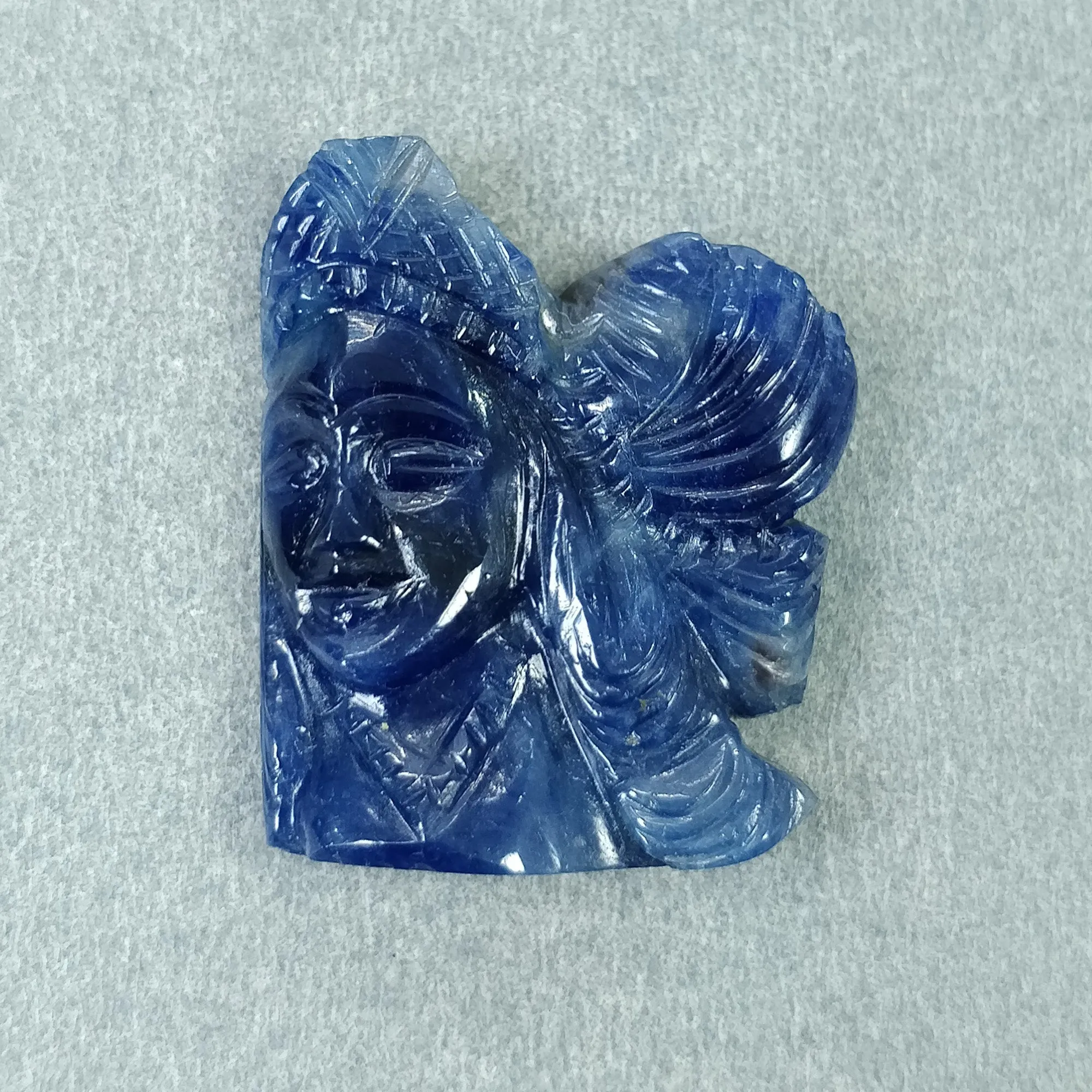 BLUE SAPPHIRE Gemstone Carving : 41.60cts Natural Untreated Unheated Sapphire Hand Carved Lady Face 28*24mm (With Video)