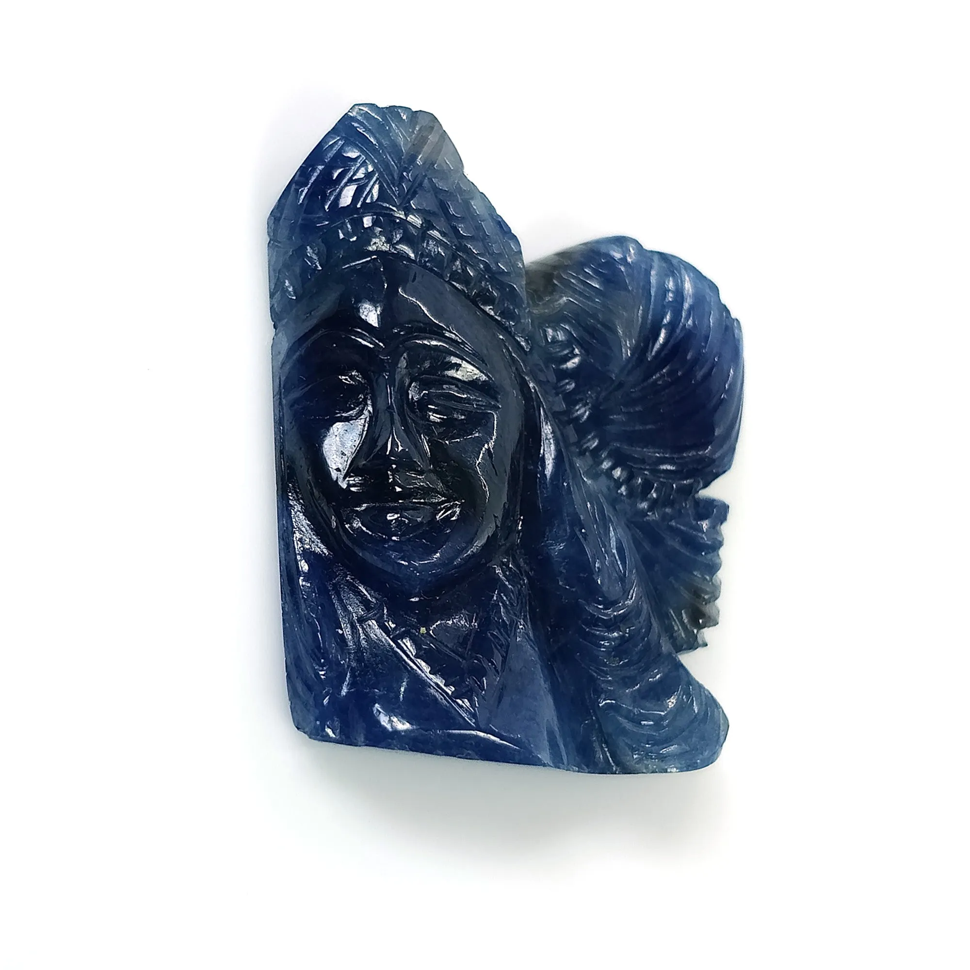 BLUE SAPPHIRE Gemstone Carving : 41.60cts Natural Untreated Unheated Sapphire Hand Carved Lady Face 28*24mm (With Video)