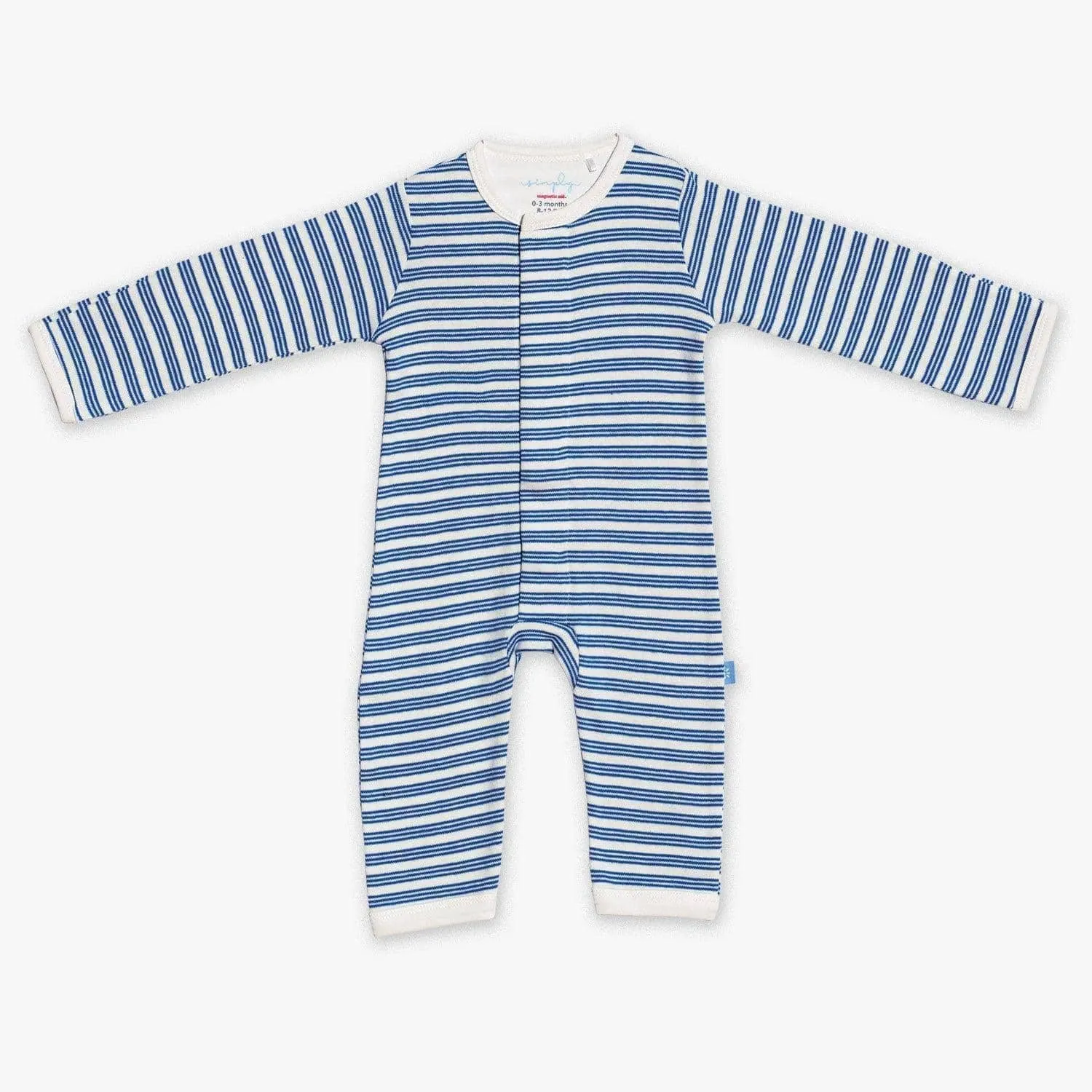 blue yarn-dye stripe organic cotton magnetic coverall