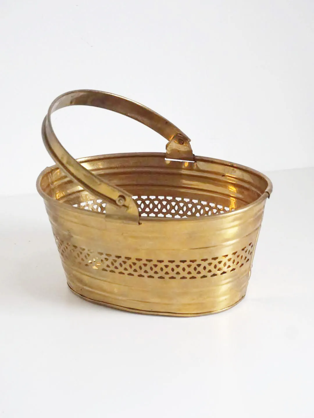 Brass Basket with Cutouts and Handle