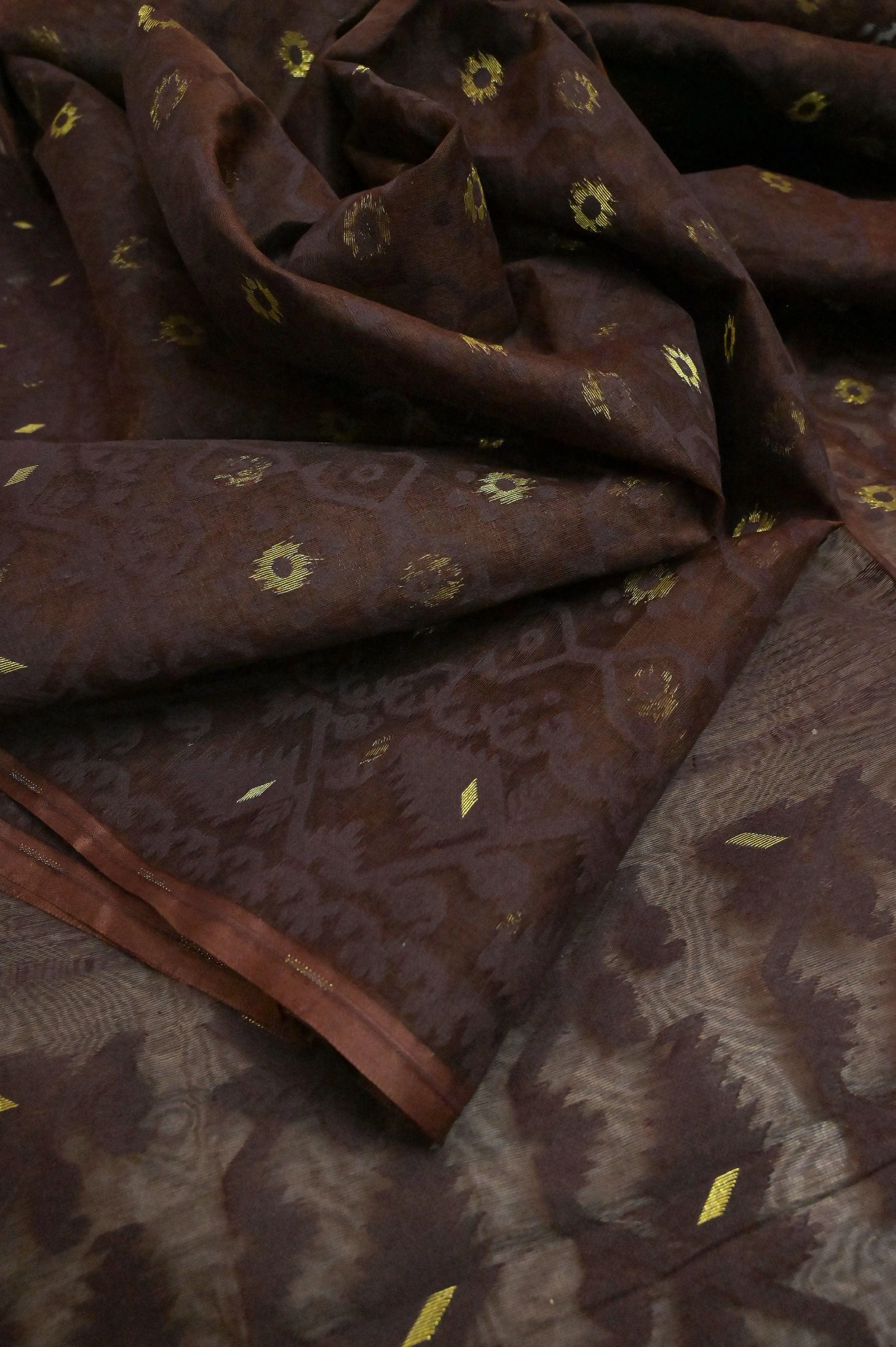 Brown Color Pure Jamdani Saree with Brocade Blouse Piece