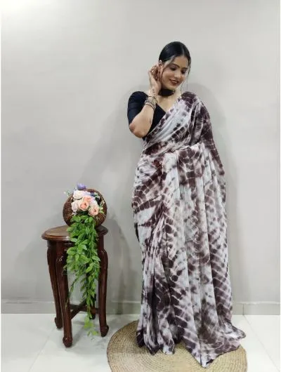 Brown Lehariya Soft Fabric 1 Minute Saree Ready to Wear Sari