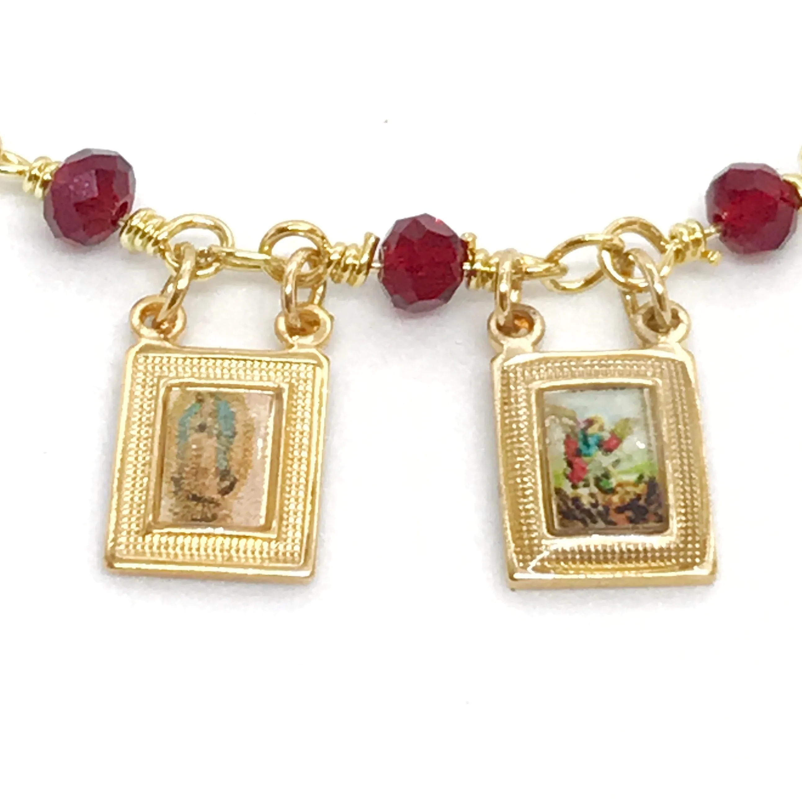 Brown Scapular Adjustable Bracelet Our Lady of Guadalupe and Saint Michael Archangel Medal