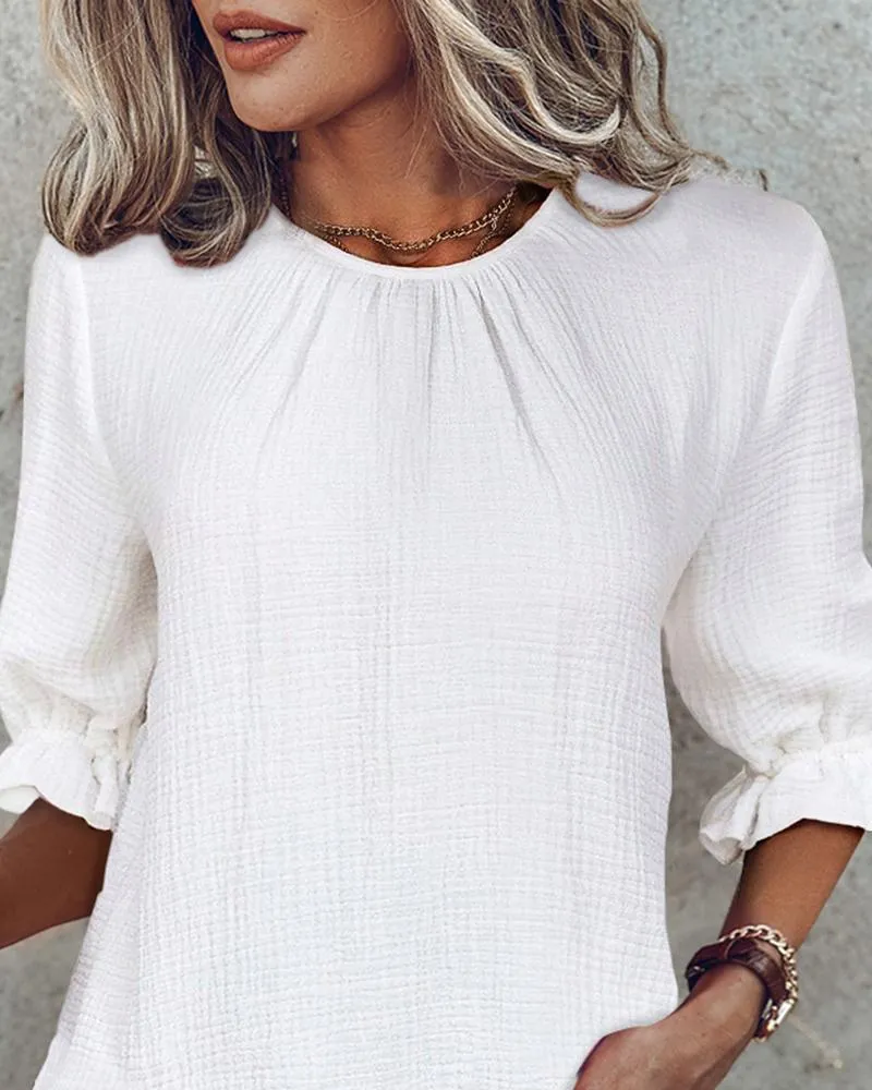 Buttoned Tied Detail Ruffles Top