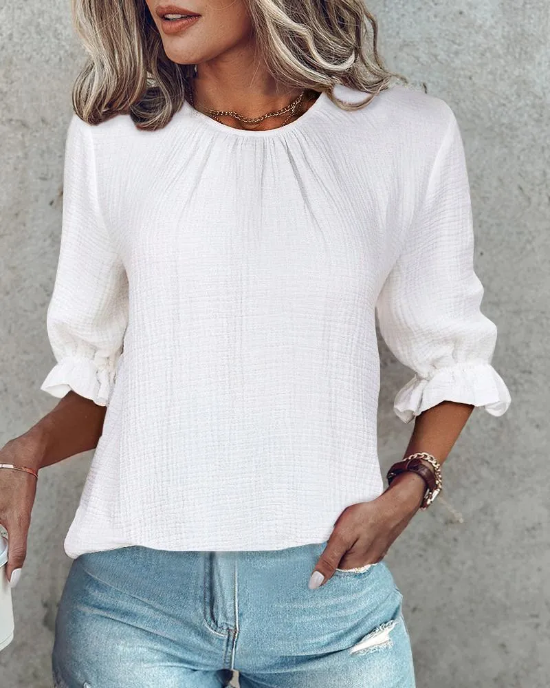 Buttoned Tied Detail Ruffles Top