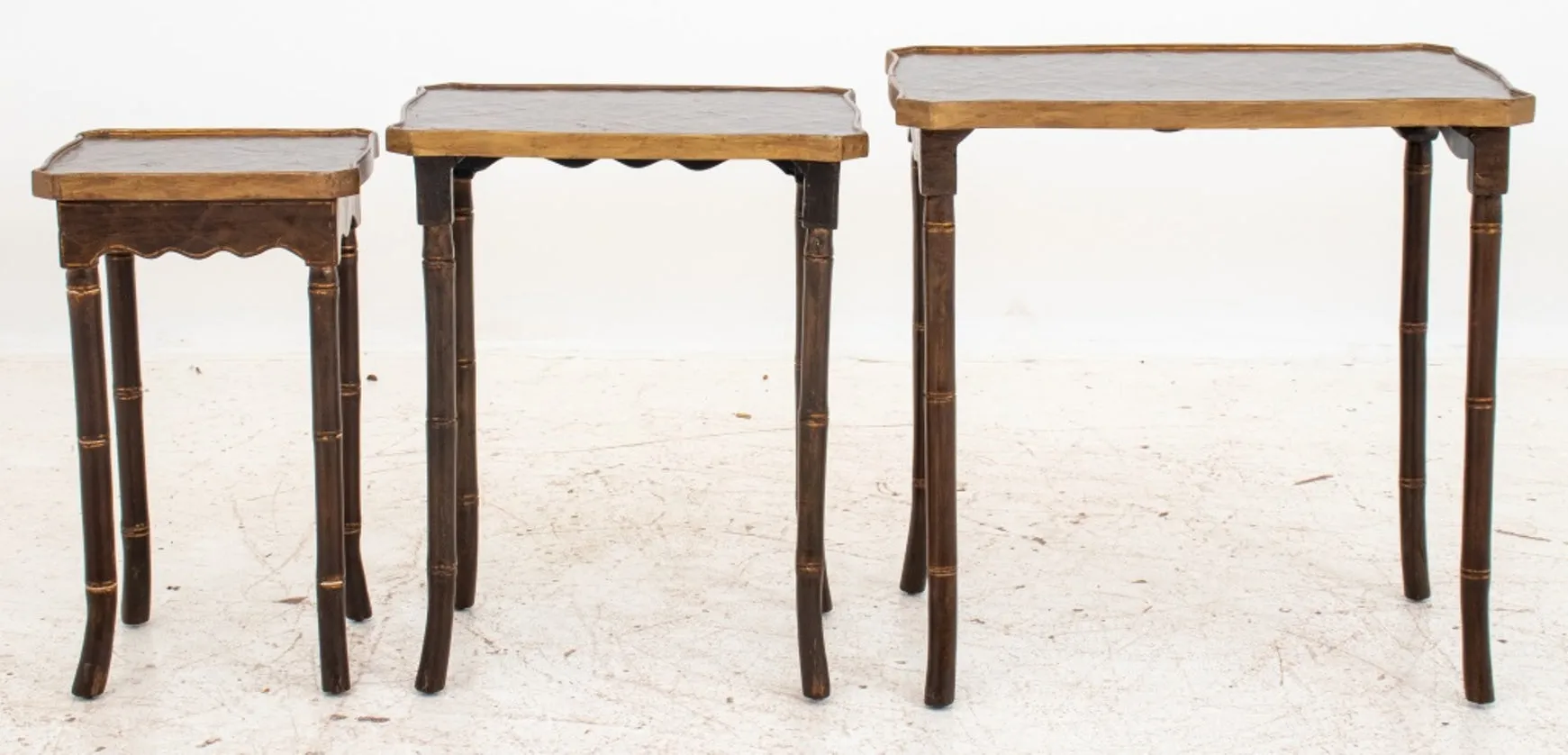 Chinoiserie Faux Bamboo Wood Nesting Table, Set of 3