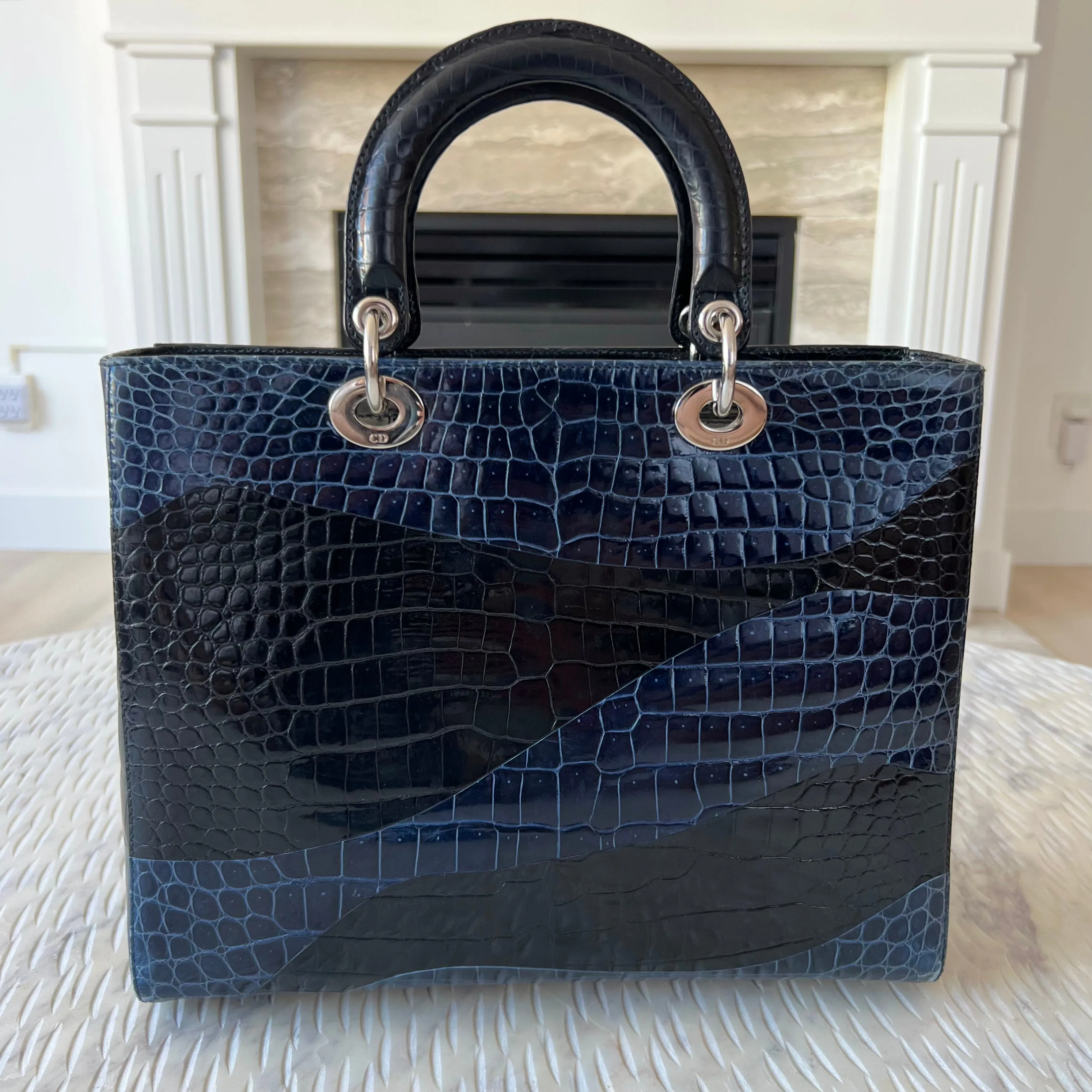 Christian Dior Lady Dior Crocodile Marquetry Large Bag