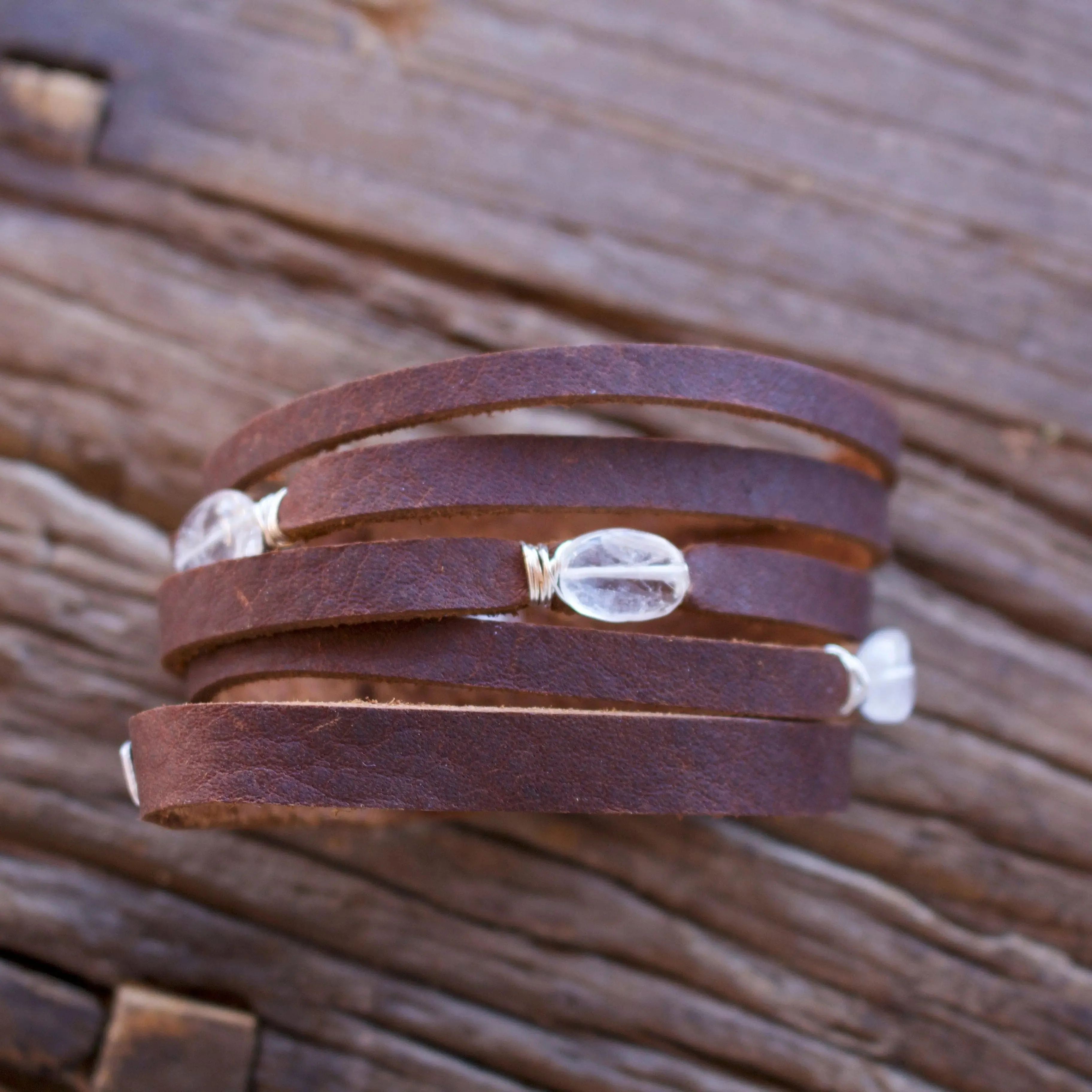 Cinco Leather Wrap Bracelet Brown