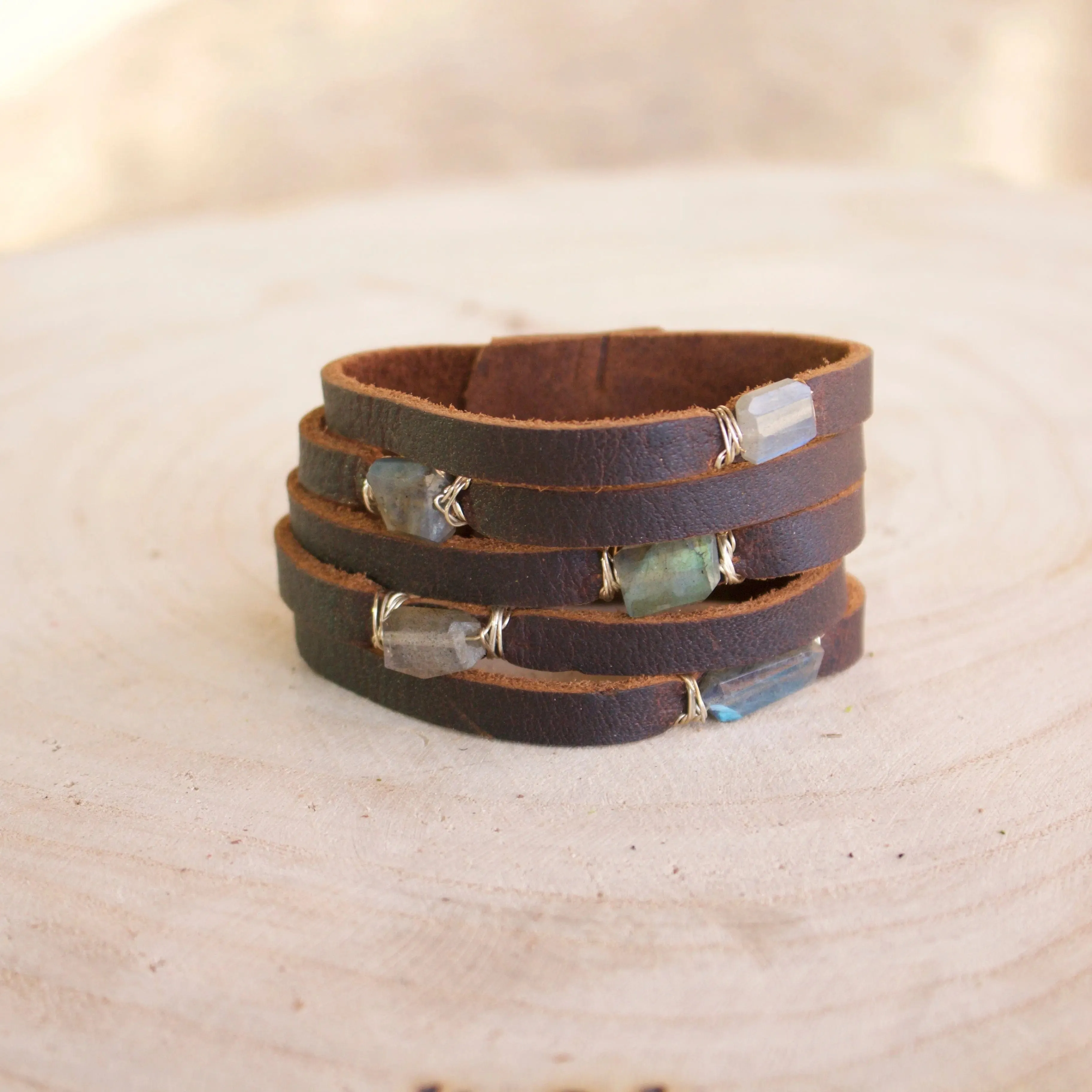 Cinco Leather Wrap Bracelet Brown