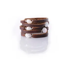 Cinco Leather Wrap Bracelet Brown