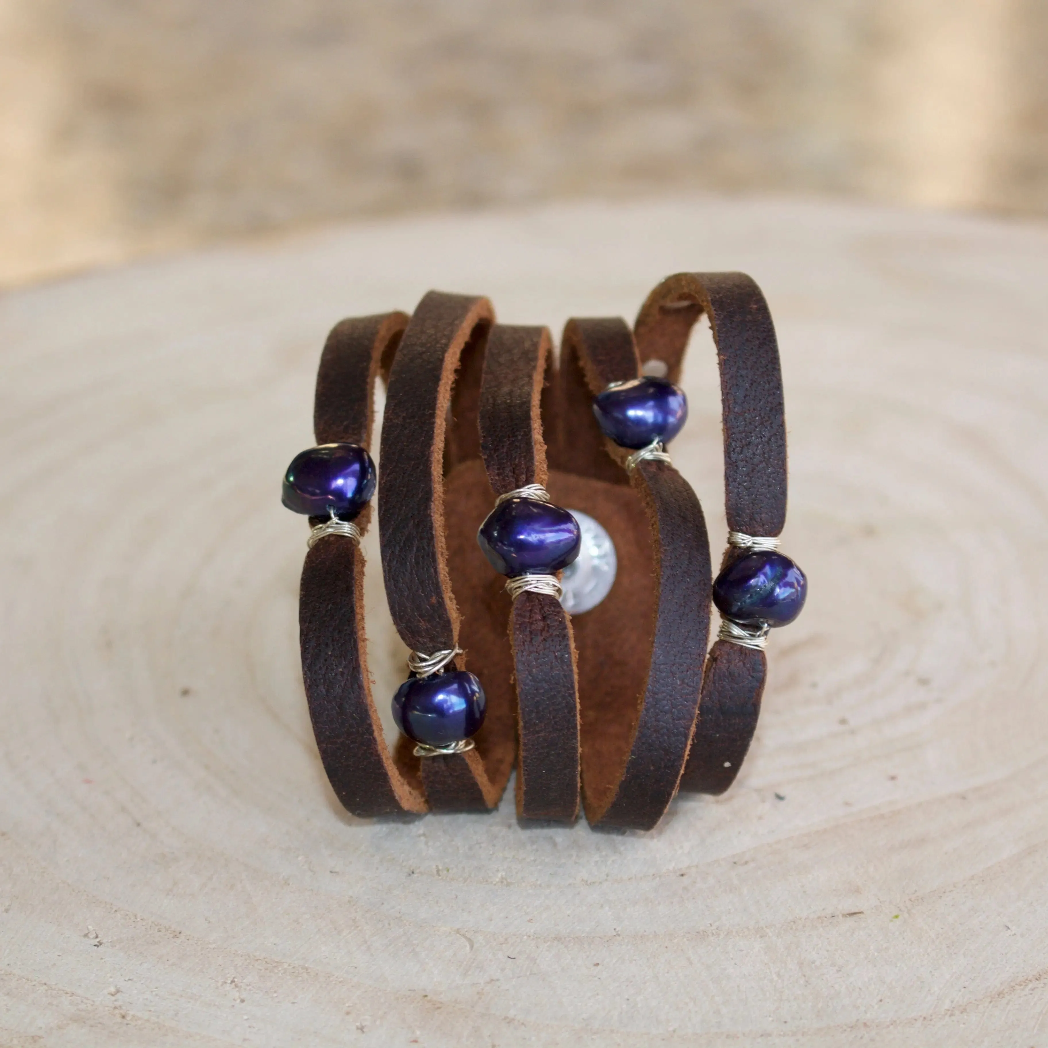 Cinco Leather Wrap Bracelet Brown