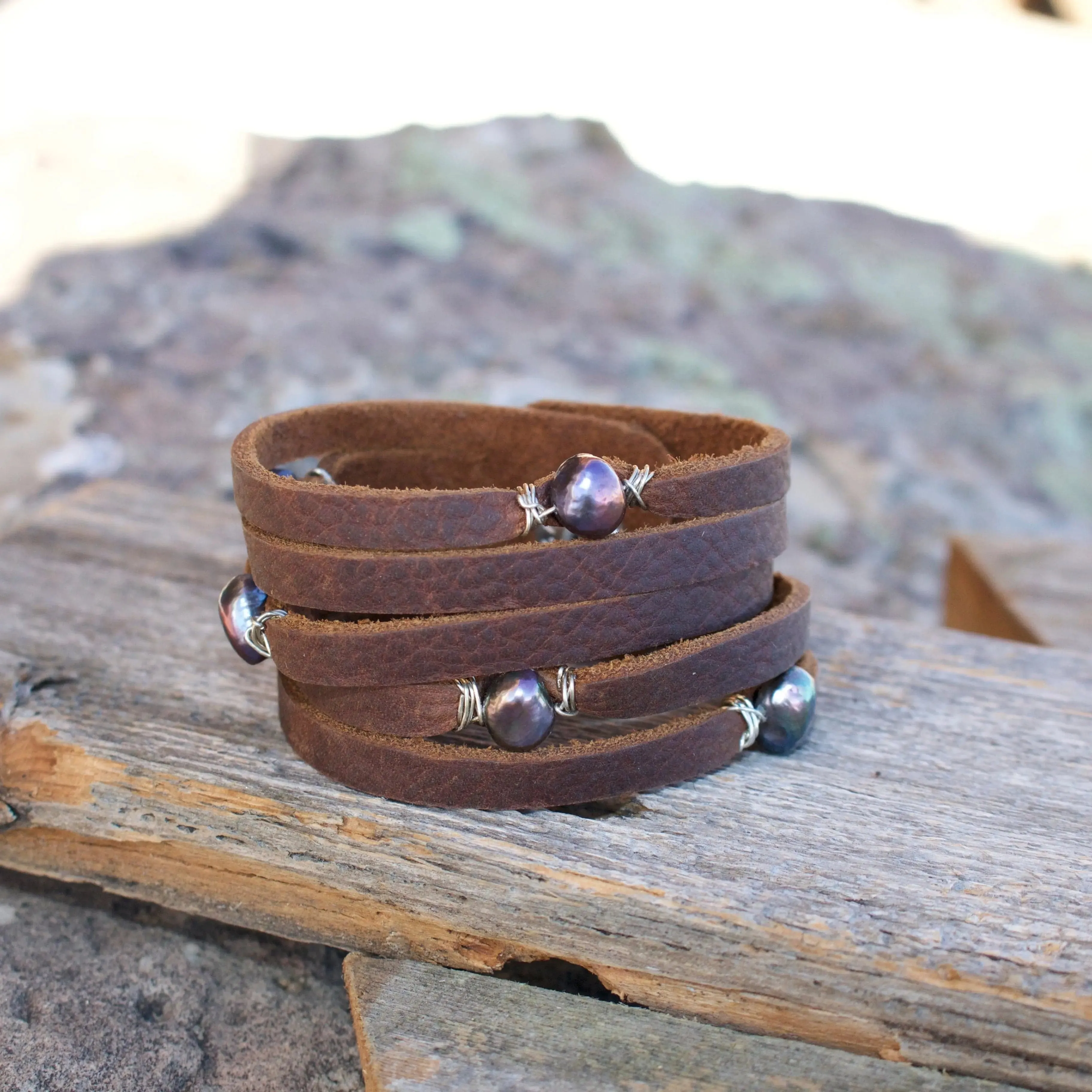 Cinco Leather Wrap Bracelet Brown