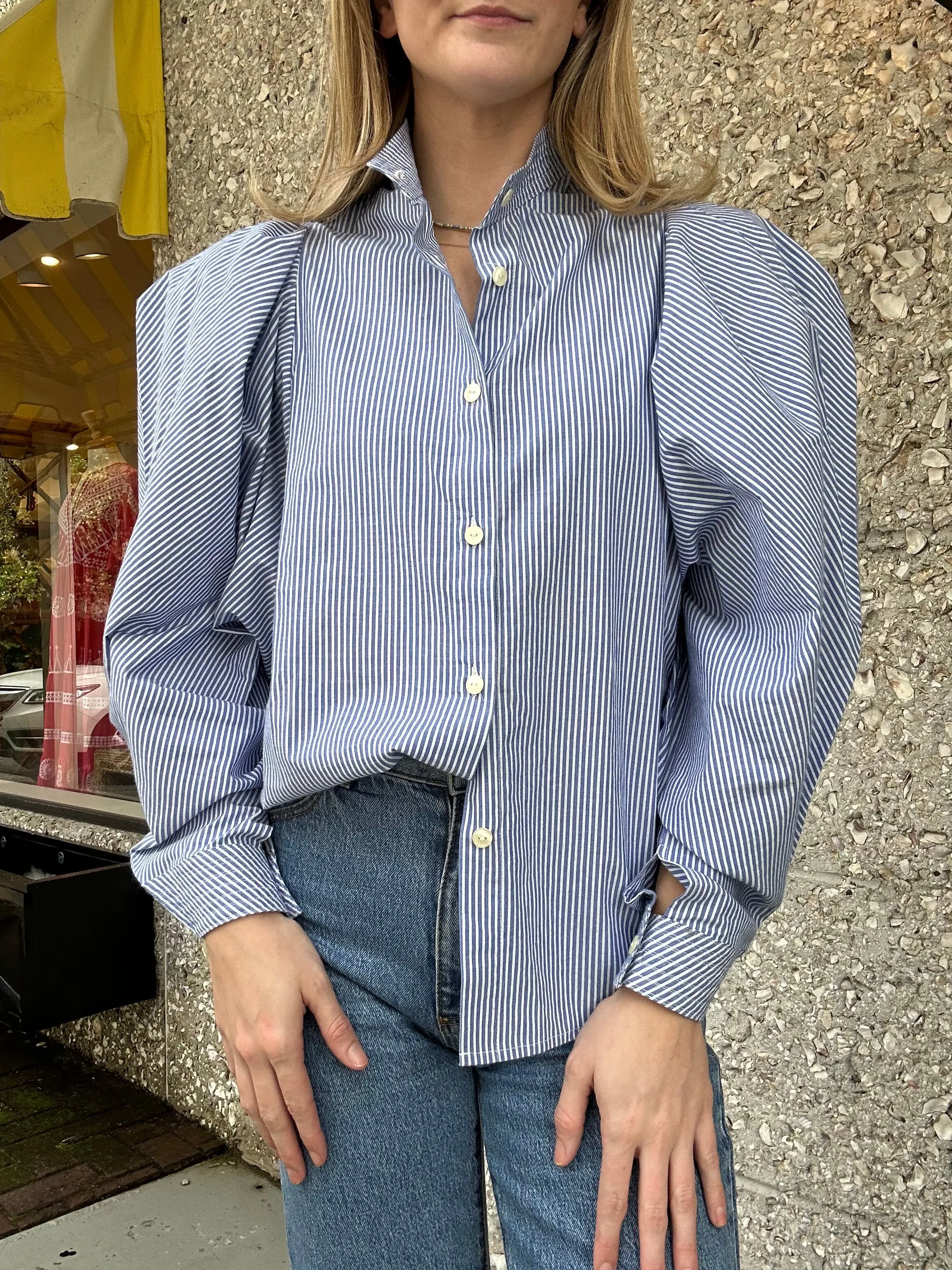 Claramonte Klauss Cotton Long Sleeve Blouse - Blue Stripe