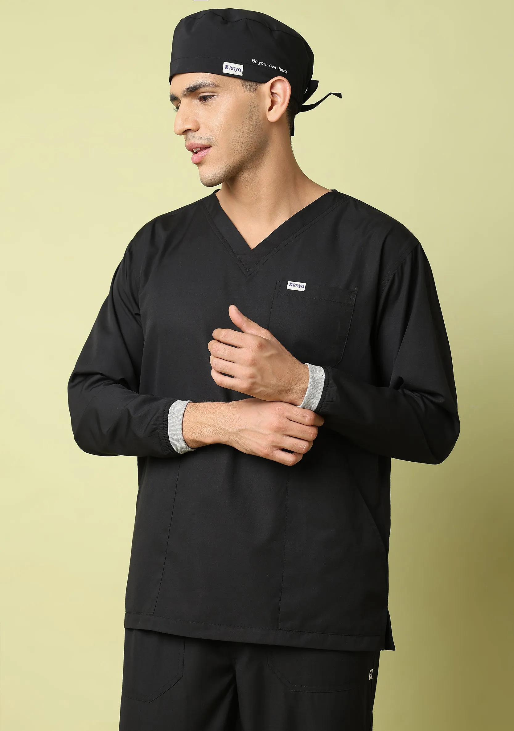 Classic Men's 5-Pocket Longsleeves (Black) Scrub