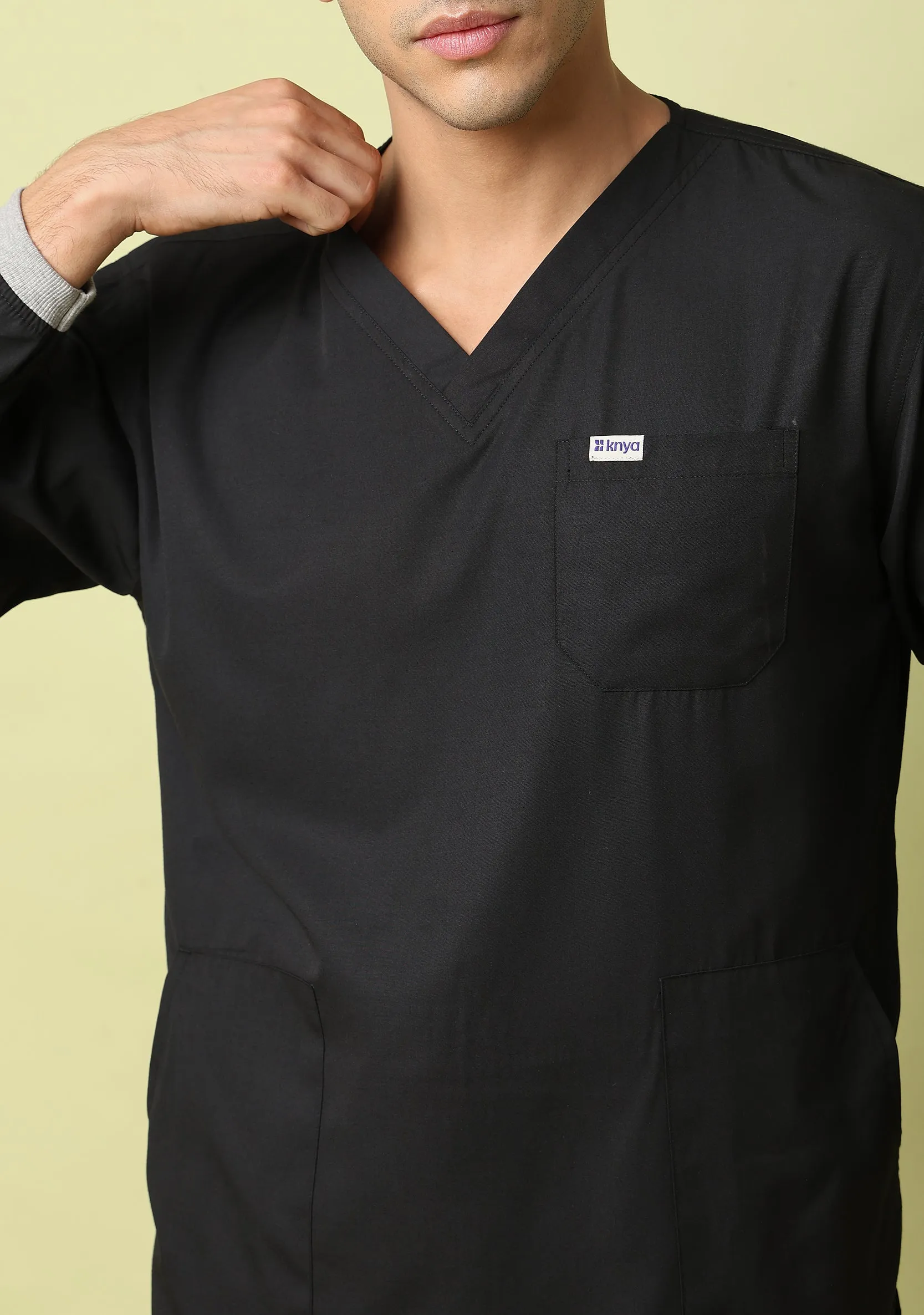 Classic Men's 5-Pocket Longsleeves (Black) Scrub