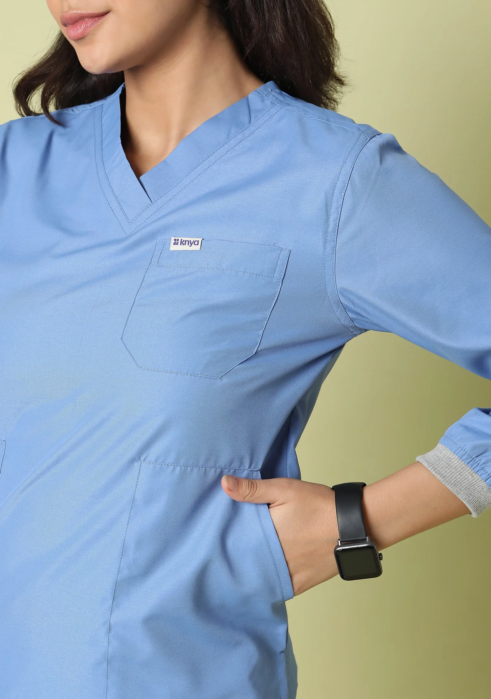 Classic Women's 5-Pocket Longsleeves (Ceil Blue) Scrub