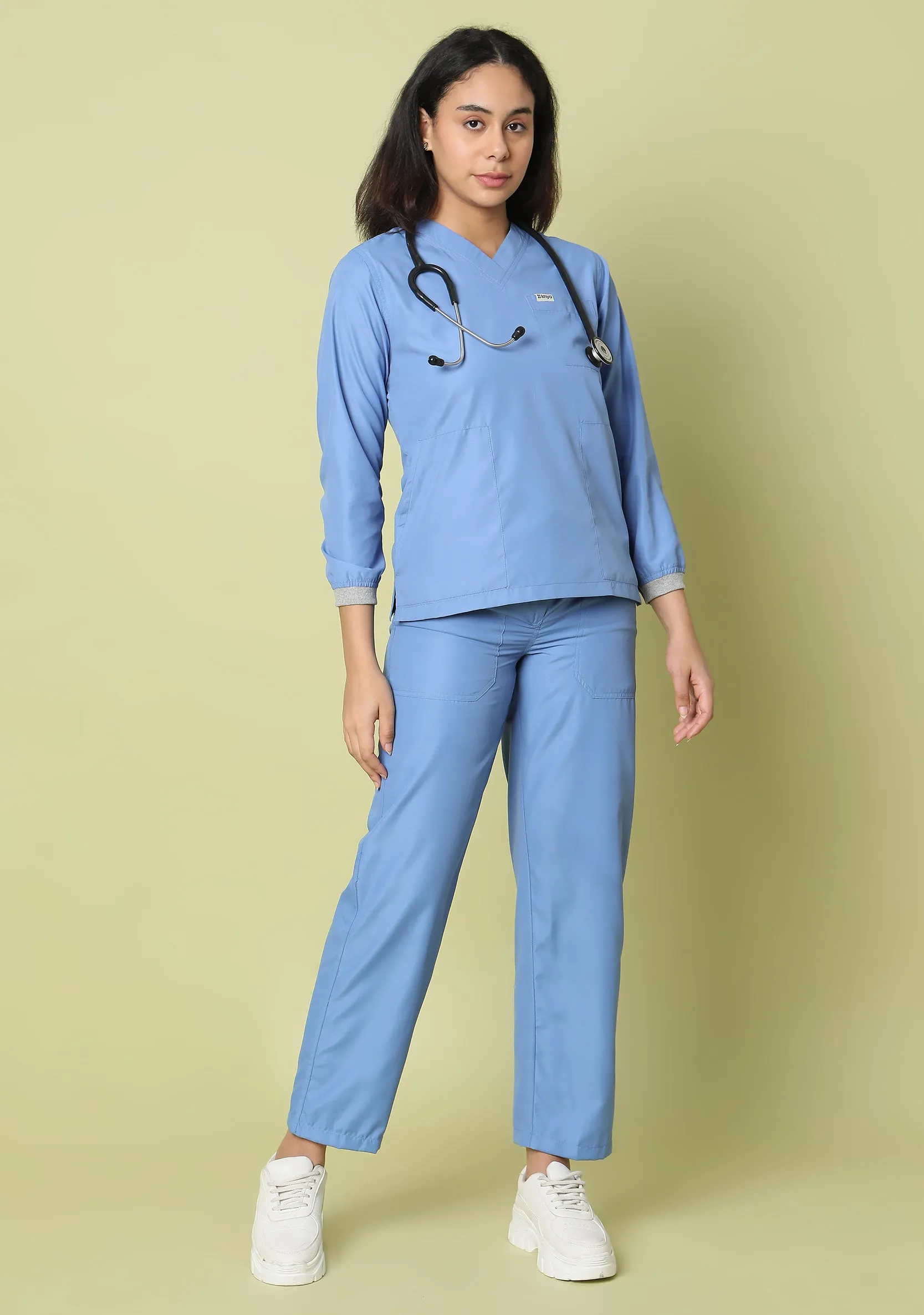 Classic Women's 5-Pocket Longsleeves (Ceil Blue) Scrub