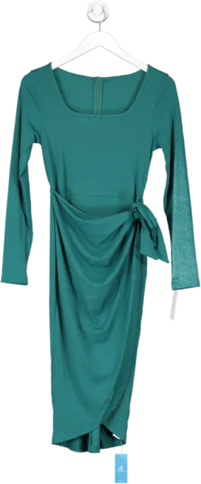 cupshe Green Long Sleeve Square Neck Wrap Midi Dress UK S