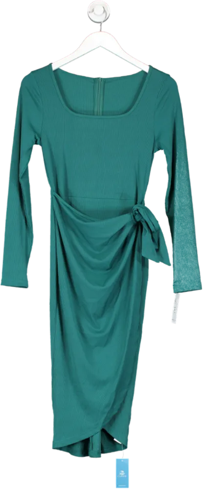 cupshe Green Long Sleeve Square Neck Wrap Midi Dress UK S