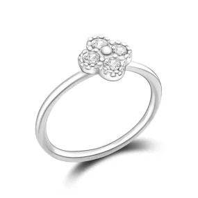 CZ Lucky Clover Silver Stackable Ring