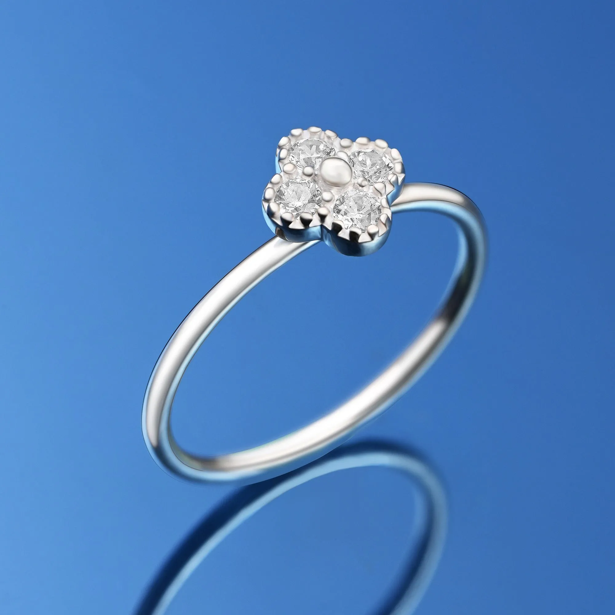 CZ Lucky Clover Silver Stackable Ring