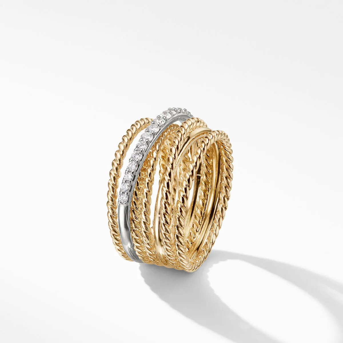 David Yurman Crossover Wide Ring with Diamonds in 18K Gold 11MM