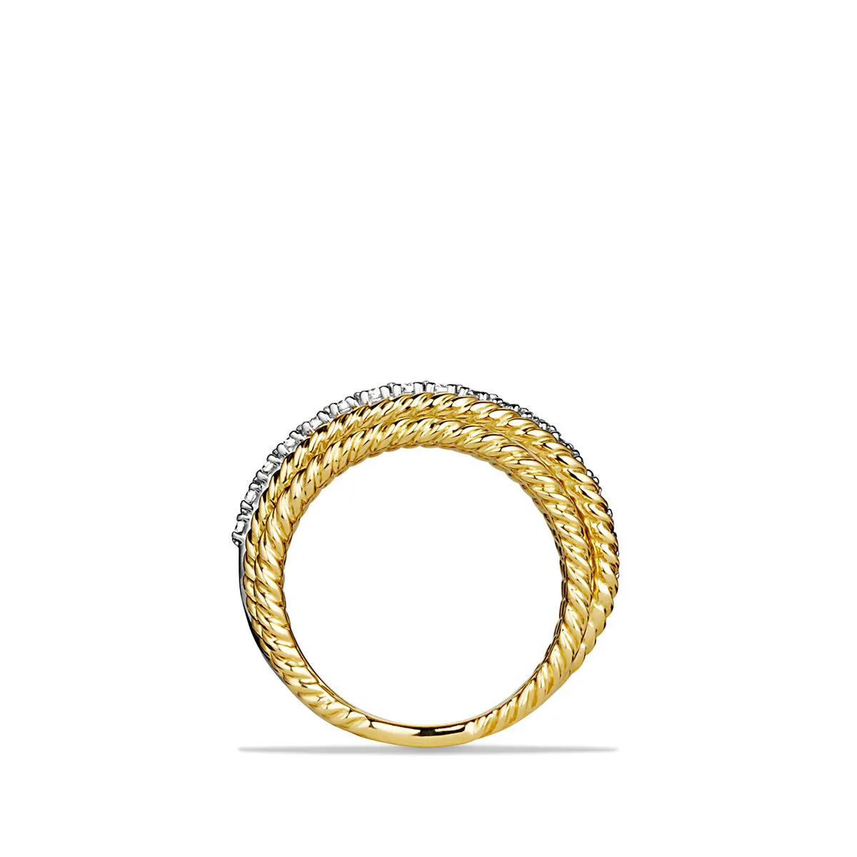 David Yurman Crossover Wide Ring with Diamonds in 18K Gold 11MM