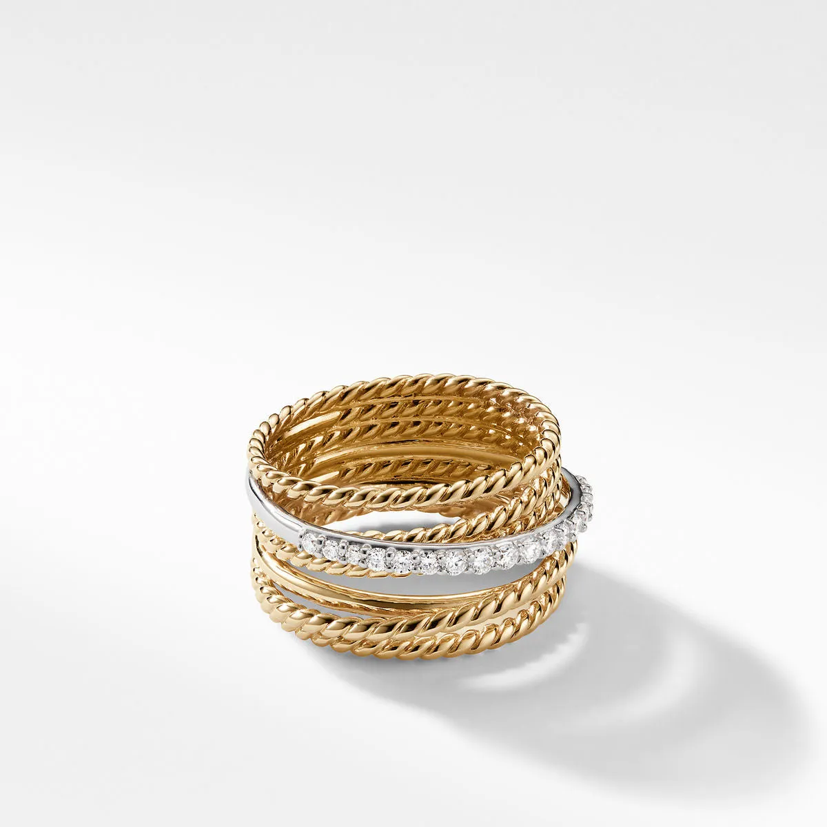 David Yurman Crossover Wide Ring with Diamonds in 18K Gold 11MM