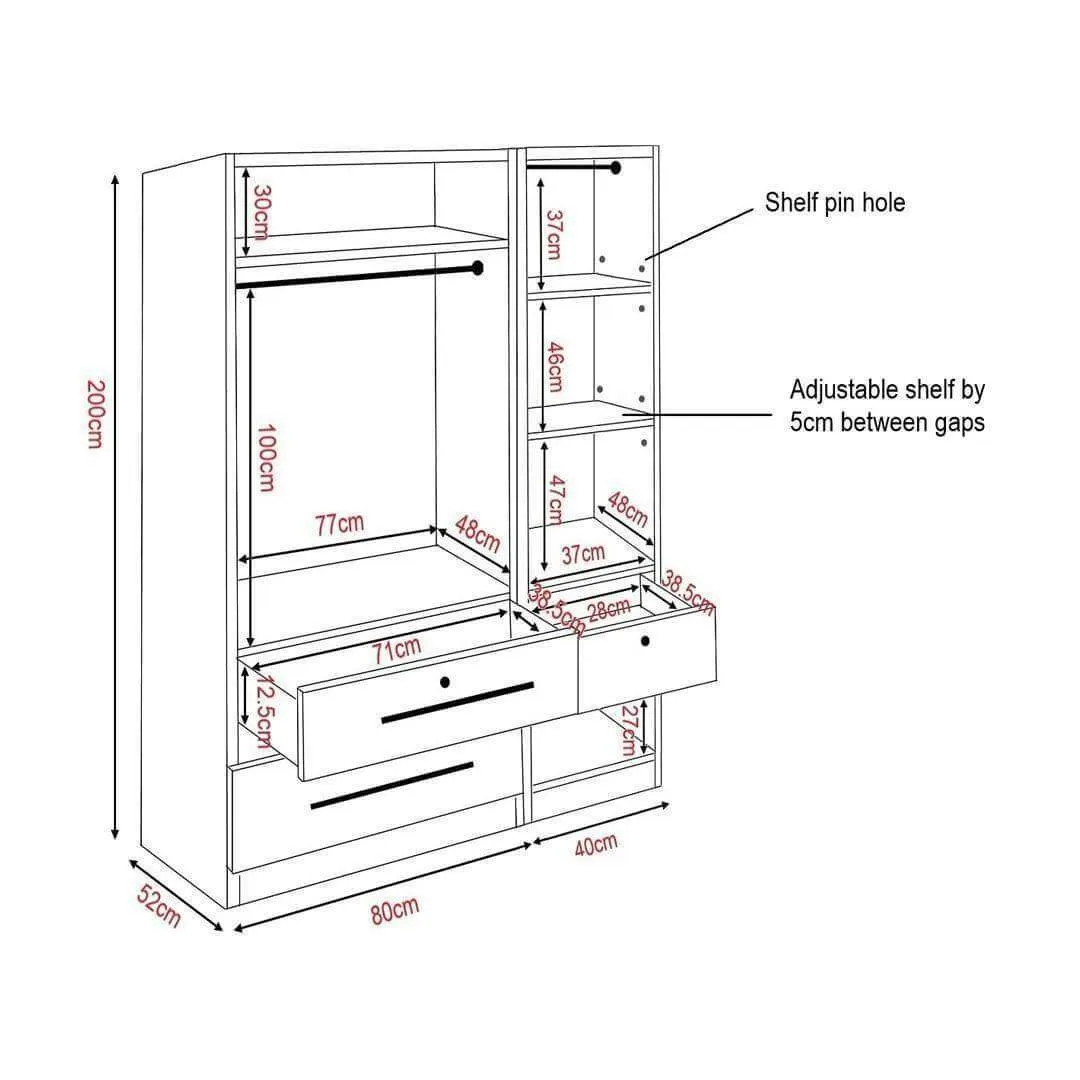 Deverac 3 Open Door Wardrobe with Drawers (120cm)