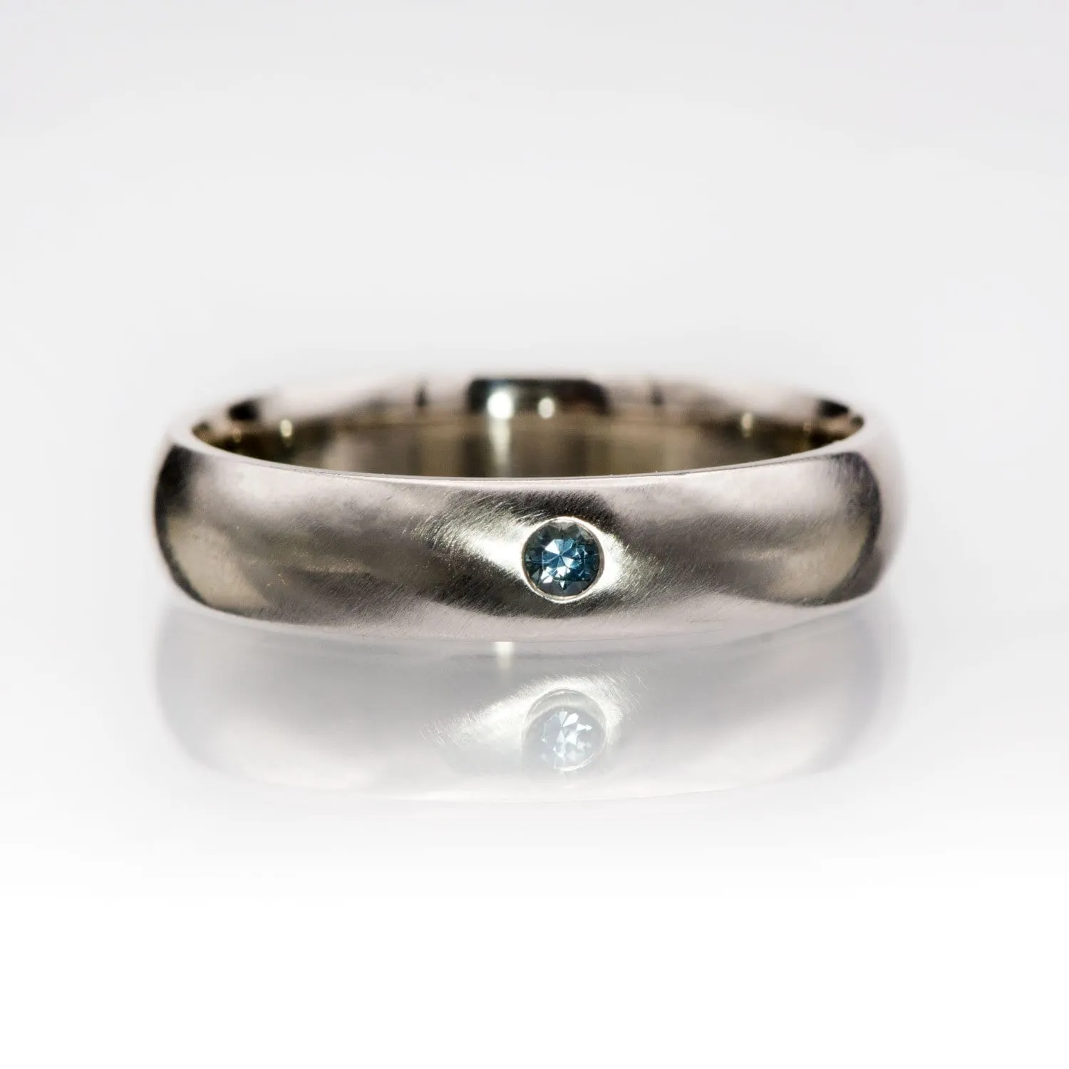 Domed Wedding Band with Flush set Montana Sapphire