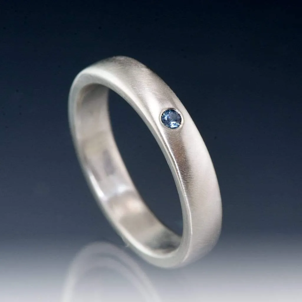 Domed Wedding Band with Flush set Montana Sapphire