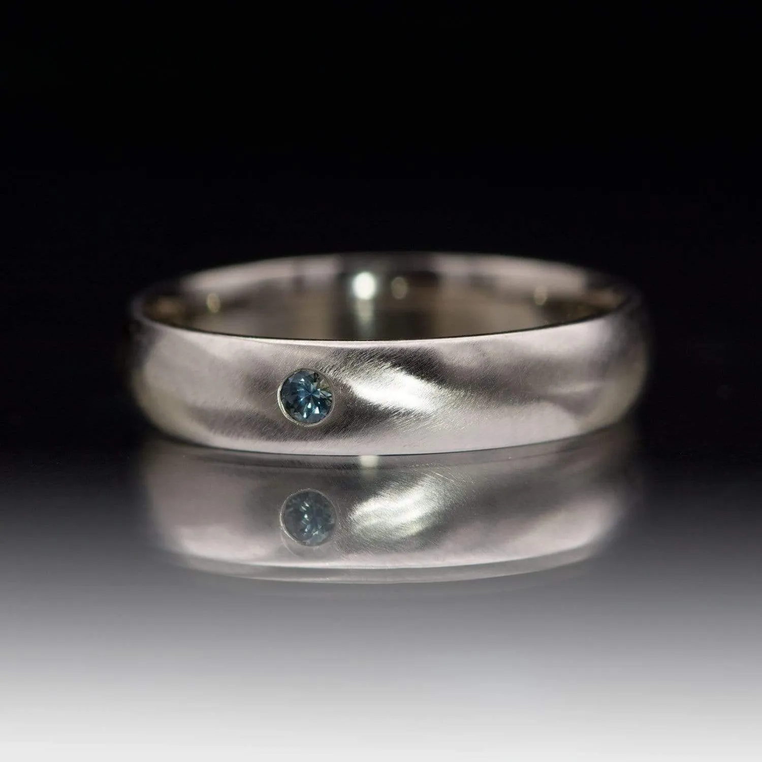 Domed Wedding Band with Flush set Montana Sapphire