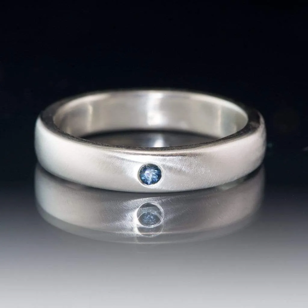 Domed Wedding Band with Flush set Montana Sapphire