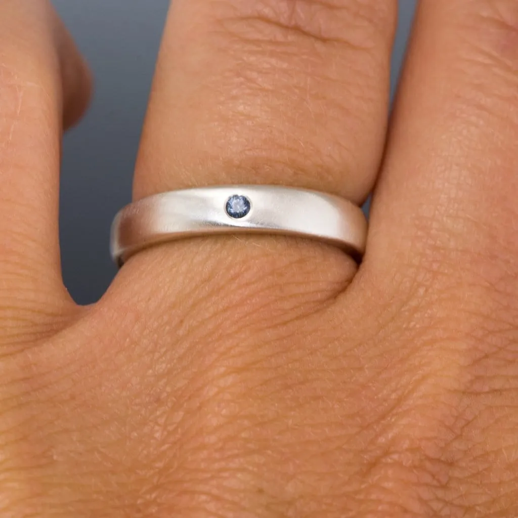 Domed Wedding Band with Flush set Montana Sapphire